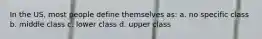 In the US, most people define themselves as: a. no specific class b. middle class c. lower class d. upper class