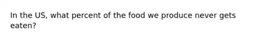 In the US, what percent of the food we produce never gets eaten?