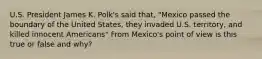 U.S. President James K. Polk's said that, "Mexico passed the boundary of the United States, they invaded U.S. territory, and killed innocent Americans" From Mexico's point of view is this true or false and why?