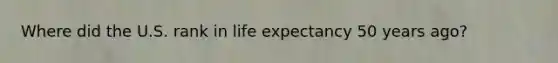 Where did the U.S. rank in life expectancy 50 years ago?