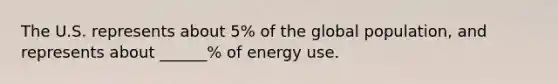 The U.S. represents about 5% of the global population, and represents about ______% of energy use.