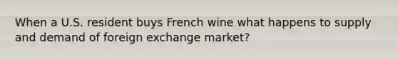 When a U.S. resident buys French wine what happens to supply and demand of foreign exchange market?