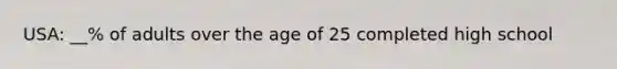 USA: __% of adults over the age of 25 completed high school