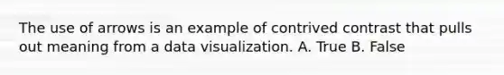 The use of arrows is an example of contrived contrast that pulls out meaning from a data visualization. A. True B. False