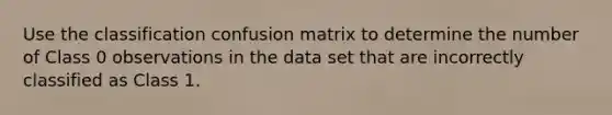 Use the classification confusion matrix to determine the number of Class 0 observations in the data set that are incorrectly classified as Class 1.