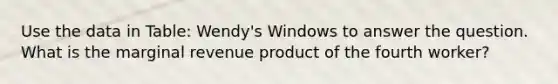 Use the data in Table: Wendy's Windows to answer the question. What is the marginal revenue product of the fourth worker?