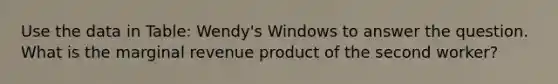 Use the data in Table: Wendy's Windows to answer the question. What is the marginal revenue product of the second worker?