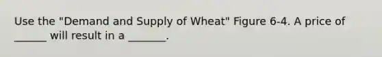 Use the "Demand and Supply of Wheat" Figure 6-4. A price of ______ will result in a _______.