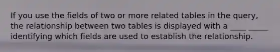 If you use the fields of two or more related tables in the query, the relationship between two tables is displayed with a ____ _____ identifying which fields are used to establish the relationship.