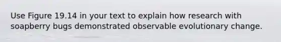 Use Figure 19.14 in your text to explain how research with soapberry bugs demonstrated observable evolutionary change.