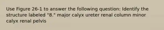 Use Figure 26-1 to answer the following question: Identify the structure labeled "8." major calyx ureter renal column minor calyx renal pelvis