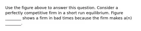 Use the figure above to answer this question. Consider a perfectly competitive firm in a short run equilibrium. Figure ________ shows a firm in bad times because the firm makes a(n) ________.