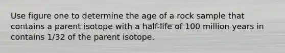 Use figure one to determine the age of a rock sample that contains a parent isotope with a half-life of 100 million years in contains 1/32 of the parent isotope.