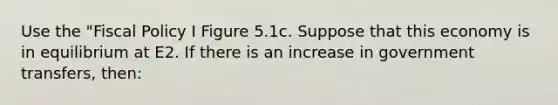 Use the "Fiscal Policy I Figure 5.1c. Suppose that this economy is in equilibrium at E2. If there is an increase in government transfers, then: