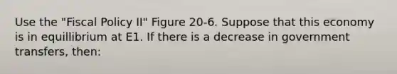 Use the "Fiscal Policy II" Figure 20-6. Suppose that this economy is in equillibrium at E1. If there is a decrease in government transfers, then: