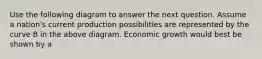 Use the following diagram to answer the next question. Assume a nation's current production possibilities are represented by the curve B in the above diagram. Economic growth would best be shown by a