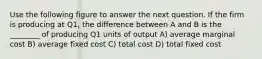 Use the following figure to answer the next question. If the firm is producing at Q1, the difference between A and B is the ________ of producing Q1 units of output A) average marginal cost B) average fixed cost C) total cost D) total fixed cost