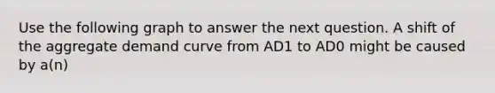 Use the following graph to answer the next question. A shift of the aggregate demand curve from AD1 to AD0 might be caused by a(n)