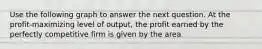 Use the following graph to answer the next question. At the profit-maximizing level of output, the profit earned by the perfectly competitive firm is given by the area