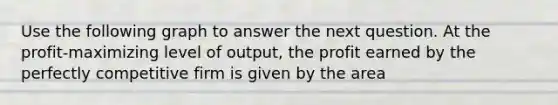 Use the following graph to answer the next question. At the profit-maximizing level of output, the profit earned by the perfectly competitive firm is given by the area