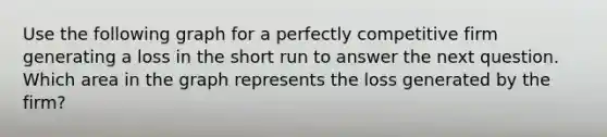 Use the following graph for a perfectly competitive firm generating a loss in the short run to answer the next question. Which area in the graph represents the loss generated by the firm?