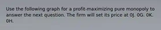 Use the following graph for a profit-maximizing pure monopoly to answer the next question. The firm will set its price at 0J. 0G. 0K. 0H.