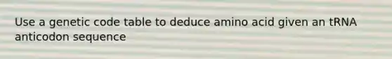 Use a genetic code table to deduce amino acid given an tRNA anticodon sequence