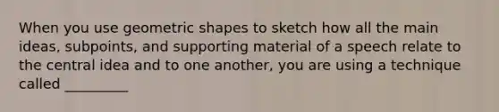 When you use geometric shapes to sketch how all the main ideas, subpoints, and supporting material of a speech relate to the central idea and to one another, you are using a technique called _________