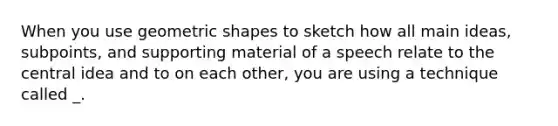 When you use geometric shapes to sketch how all main ideas, subpoints, and supporting material of a speech relate to the central idea and to on each other, you are using a technique called _.