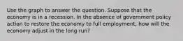 Use the graph to answer the question. Suppose that the economy is in a recession. In the absence of government policy action to restore the economy to full employment, how will the economy adjust in the long run?