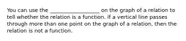 You can use the ___________________ on the graph of a relation to tell whether the relation is a function. If a vertical line passes through more than one point on the graph of a relation, then the relation is not a function.