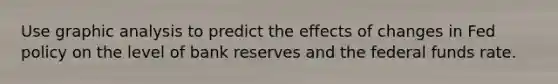 Use graphic analysis to predict the effects of changes in Fed policy on the level of bank reserves and the federal funds rate.