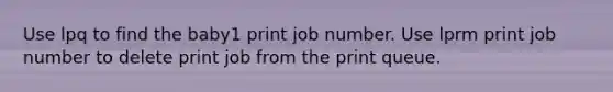 Use lpq to find the baby1 print job number. Use lprm print job number to delete print job from the print queue.