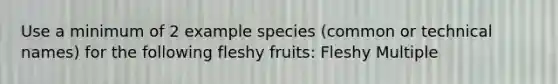 Use a minimum of 2 example species (common or technical names) for the following fleshy fruits: Fleshy Multiple