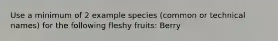 Use a minimum of 2 example species (common or technical names) for the following fleshy fruits: Berry