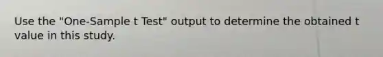 Use the "One-Sample t Test" output to determine the obtained t value in this study.