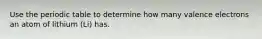 Use the periodic table to determine how many valence electrons an atom of lithium (Li) has.