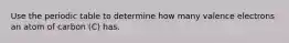 Use the periodic table to determine how many valence electrons an atom of carbon (C) has.