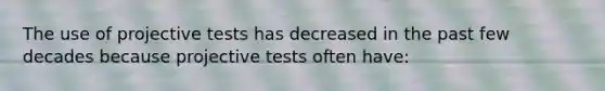 The use of projective tests has decreased in the past few decades because projective tests often have: