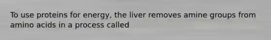 To use proteins for energy, the liver removes amine groups from <a href='https://www.questionai.com/knowledge/k9gb720LCl-amino-acids' class='anchor-knowledge'>amino acids</a> in a process called