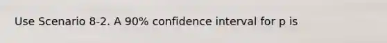 Use Scenario 8-2. A 90% confidence interval for p is