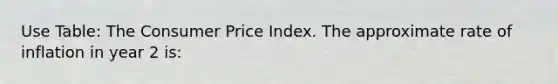 Use Table: The Consumer Price Index. The approximate rate of inflation in year 2 is: