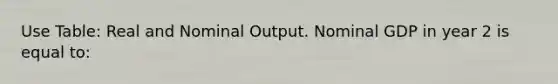 Use Table: Real and Nominal Output. Nominal GDP in year 2 is equal to: