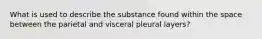 What is used to describe the substance found within the space between the parietal and visceral pleural layers?