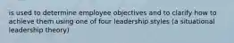 is used to determine employee objectives and to clarify how to achieve them using one of four leadership styles (a situational leadership theory)