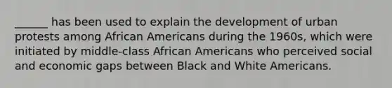 ______ has been used to explain the development of urban protests among African Americans during the 1960s, which were initiated by middle-class African Americans who perceived social and economic gaps between Black and White Americans.