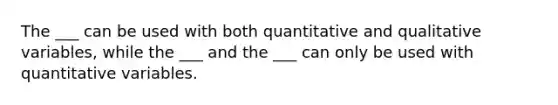 The ___ can be used with both quantitative and qualitative variables, while the ___ and the ___ can only be used with quantitative variables.