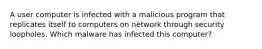 A user computer is infected with a malicious program that replicates itself to computers on network through security loopholes. Which malware has infected this computer?