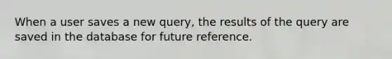 When a user saves a new query, the results of the query are saved in the database for future reference.