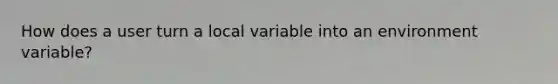 How does a user turn a local variable into an environment variable?